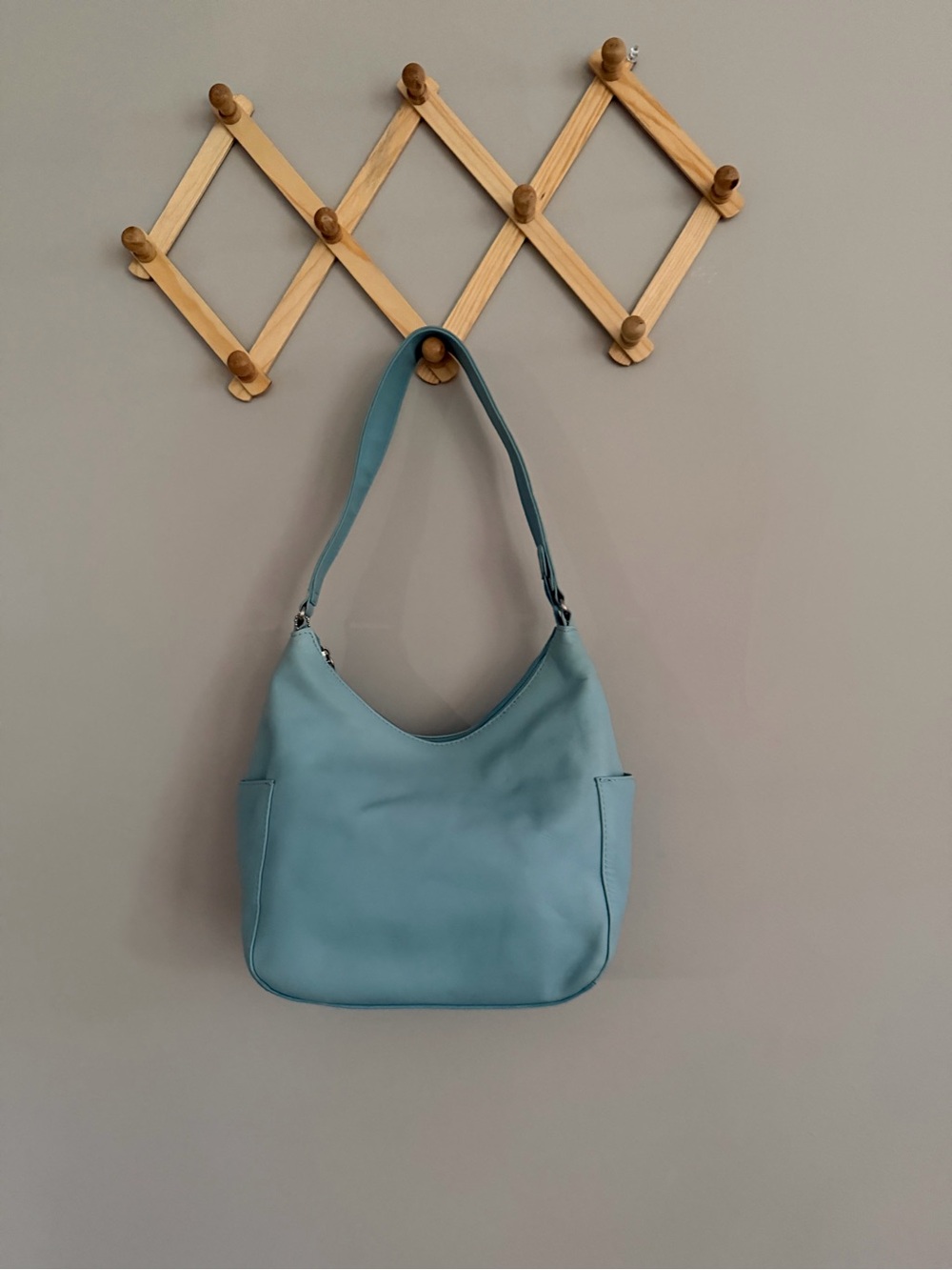 St. John's Bay Aqua Blue Genuine leather Shoulder Bag with Side Pockets